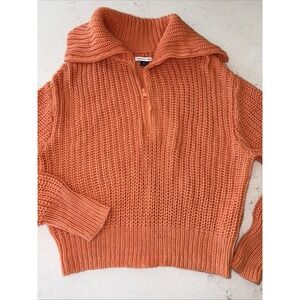 American Eagle Cropped Sweater‎ Women's Medium Orange Pullover Chunky Knit Beach
